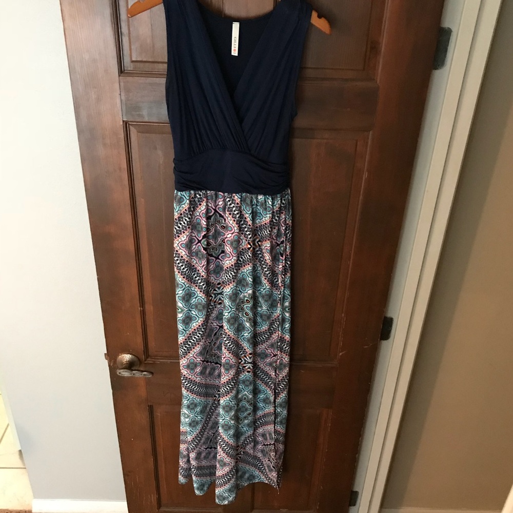 Gilli navy and pattern skirt maxi dress